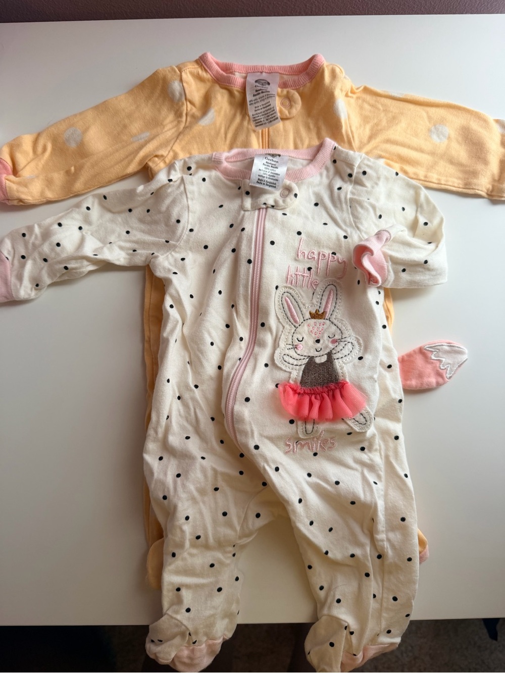 Gerber Newborn Footed Sleepers Bundle | 2 Zip-Up Pajamas | Bunny & Polka Dot